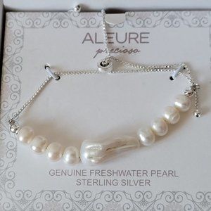 BRAND NEW ALEURE, GENUINE FRESH WATER PEARLS ON A STERLING SILVER BRACELET!!!